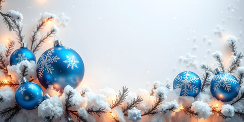 Christmas background with ornaments, pine cones, presents. Christmas background