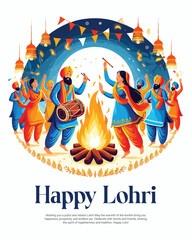 Happy Lohri Festival celebration in India social media post banner template