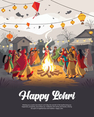 Obraz premium Happy Lohri Festival celebration in India social media post banner template