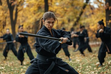 Fototapeta premium Martial arts demonstrations featuring skilled practitioners showcasing forms, sparring, and weapons