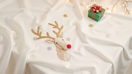 Generative AI, Minimalist Christmas table corner with embroidered reindeer and festive details