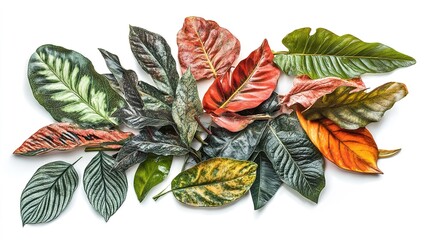 Obraz premium Tropical leaf arrangement isolated on white background nature photography minimalist design close-up aesthetic appeal