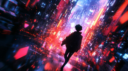 Digital journey through a neon-lit cityscape at night