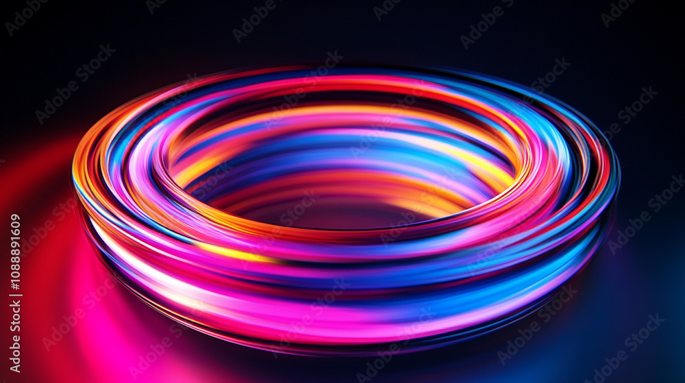 Poster colorful light swirl forms a vibrant circular pattern in a dark environment