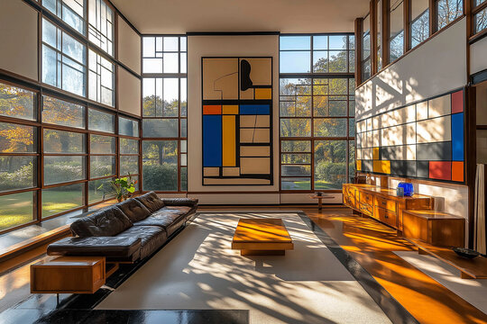 Living room furnished in De Stijl style