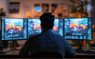 Obraz premium Working on three screens 