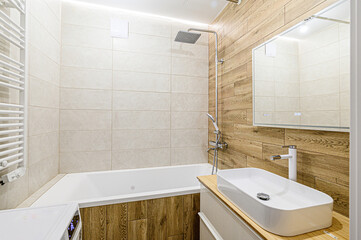 interior apartment room bathroom, sink, decorative elements, toilet. WC, sanitary unit, wash room