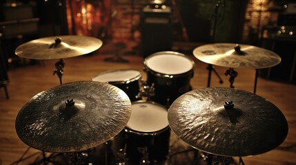 Obraz premium A professional drum kit. Ideal for music, band, and concert themes.