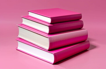 Three pink books stacked on top of each other