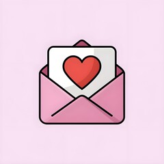 A pink envelope with a heart-shaped paper peeking out. 