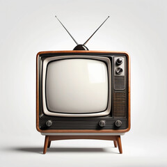 Retro TV Mockup with Blank Screen Against Clean White Background, Featuring Shadow for Added Elegance and Presentation.