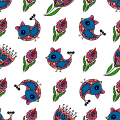 Seamless pattern. Folk ornament. Pattern in hand drawn style