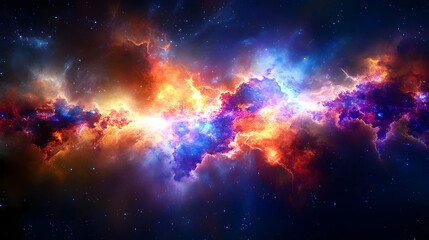Naklejka premium A Vibrant Nebula Swirling Through the Cosmic Void, A Cosmic Tapestry of Color and Light