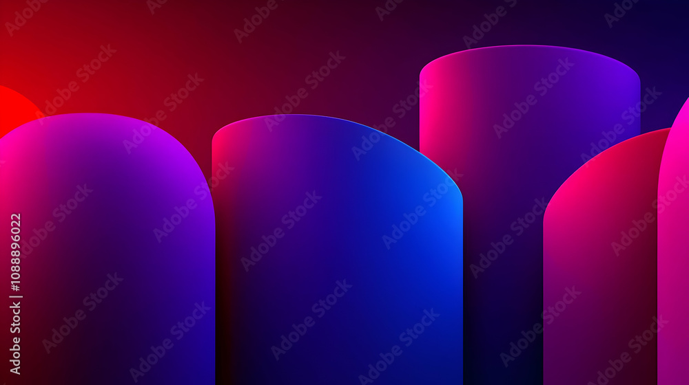 Poster abstract 3d curved shapes with vibrant neon colors rendered in gradient background