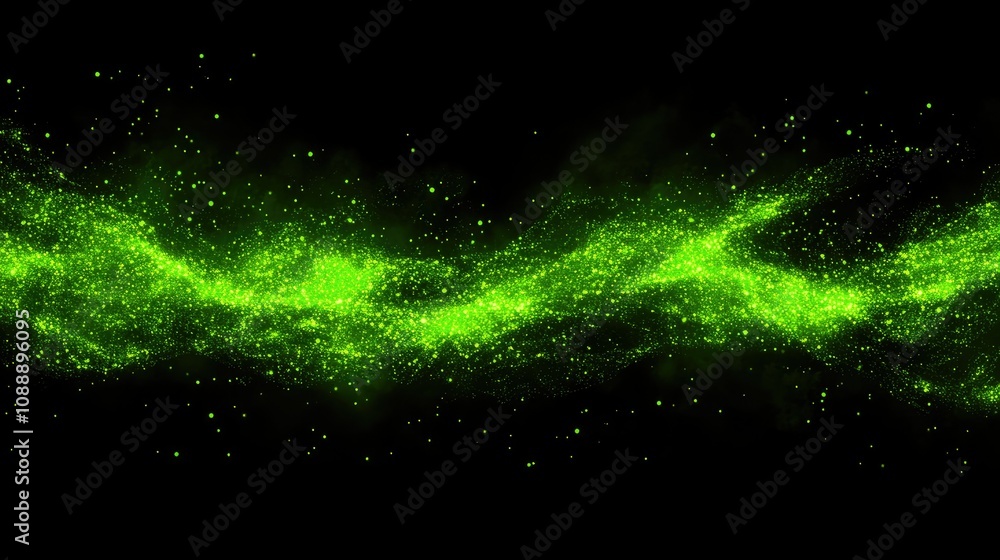 Poster green bokeh flares on black background, creating a calming, abstract look for use in overlays and sc