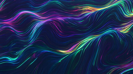 Abstract 3D Background with Wavy Lines of Vibrant Neon Green, Blue, and Pink Colors