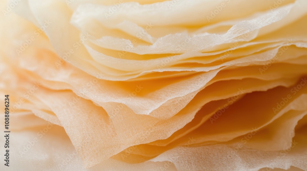 Poster layers of tissue in a clean arrangement, emphasizing their delicate structure and folds.