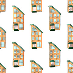 Seamless pattern with decorative colorful houses