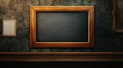 Horizontal blank chalkboard with wooden frame, isolated and ready for custom text or illustration, perfect for school or rustic decor.