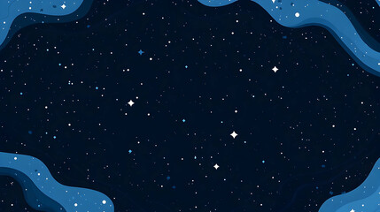 Naklejka premium Abstract Night Sky Background with Wavy Blue Shapes and Scattered Stars