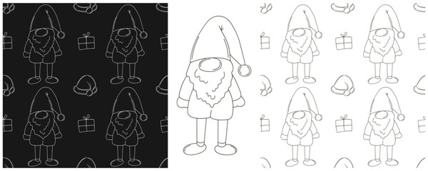 New Year. Set Monochrome pattern in hand draw style