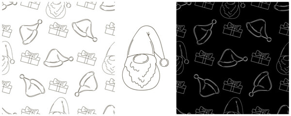 New Year. Set Monochrome pattern in hand draw style