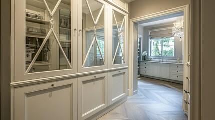Fototapeta premium Shoe cabinet with mirror doors, serving both as storage and a full-length mirror for last-minute checks.