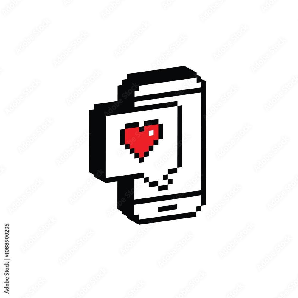 Fototapete isometric isometric pixel art smartphone and love message vector icon pixel element for 8 bit game
