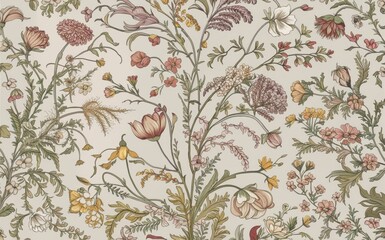 Floral pattern featuring various blooming flowers.