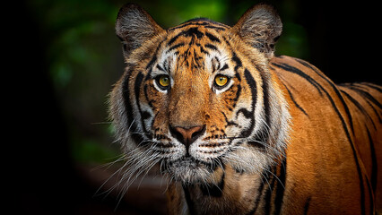 Obraz premium Portrait of a tiger against the backdrop of wild nature.
