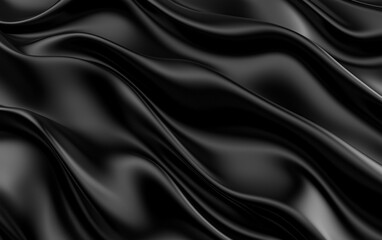 Fototapeta premium Black silk satin background, 3D rendering illustration of smooth wavy cloth texture