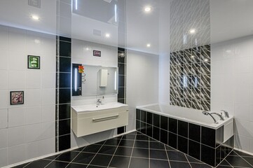 interior apartment room bathroom, sink, decorative elements, toilet. WC, sanitary unit, wash room
