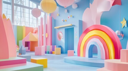 Pastel playroom, rainbow arch.