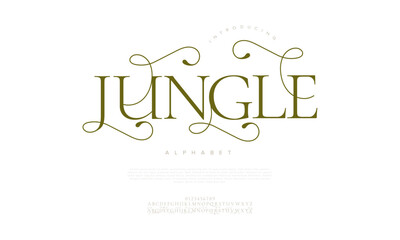 Jungle typography beauty fashion elegant minimalist serif italic fonts decorative wedding vintage retro logos. Minimal luxury font alphabet logo. Vector illustration