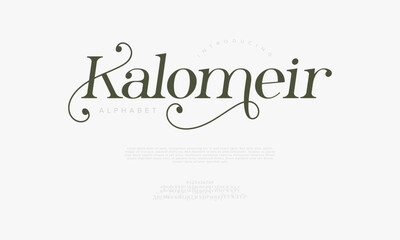 Kalomeir typography beauty fashion elegant minimalist serif italic fonts decorative wedding vintage retro logos. Minimal luxury font alphabet logo. Vector illustration