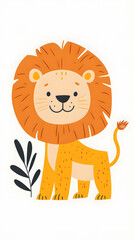  Lion cartoon illustration with a cute smiling lion isolated on a white background