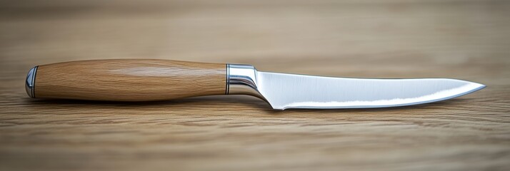 Sharp Chefs Knife with Elegant Wooden Handle, Isolated on a Rustic Butcher Block Cutting Board