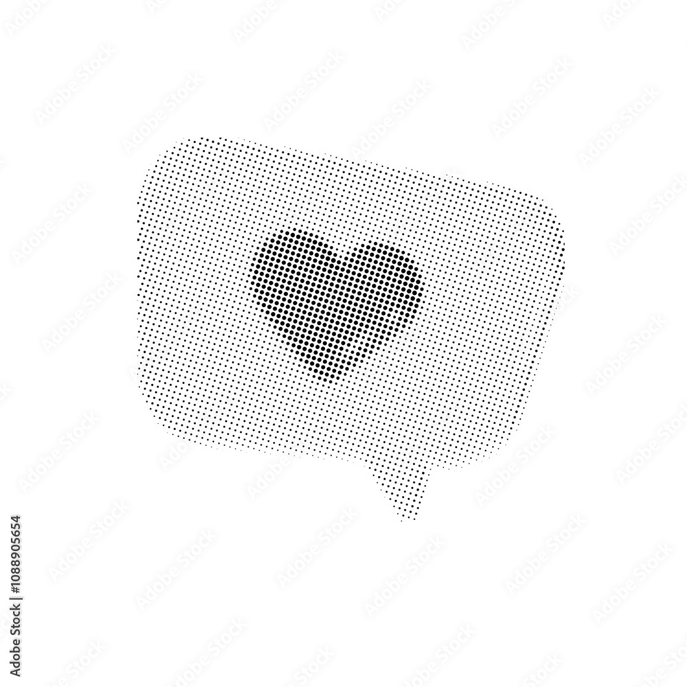 Poster 3d noise heart on speech bubble with dotted gradient effect in y2k style isolated on white. gritty s