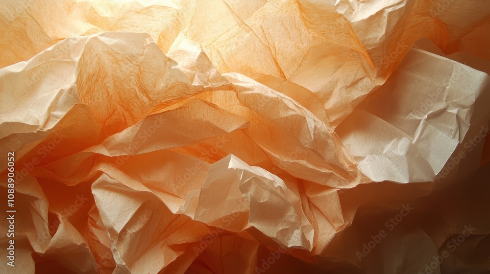 Poster overlapping layers of tissue paper on a neutral background, showing detailed texture.