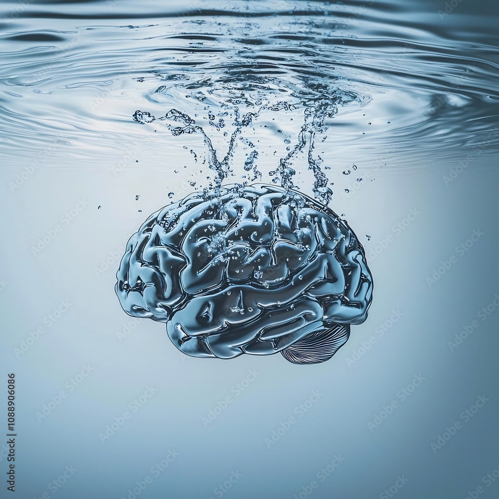 Poster brain made of fluid waves symbolizing fluid intelligence and adaptability
