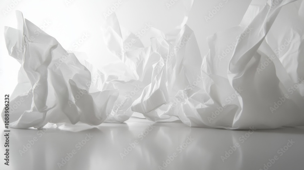 Poster overlapping layers of tissue paper on a neutral background, showing detailed texture.