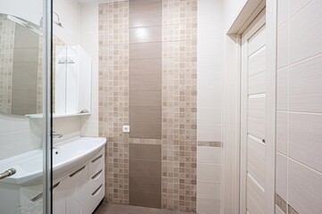 interior apartment room bathroom, sink, decorative elements, toilet. WC, sanitary unit, wash room