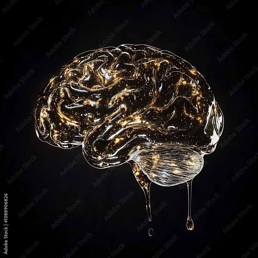 Poster constantly shifting liquid mercury brain representing adaptability and fluid intelligence