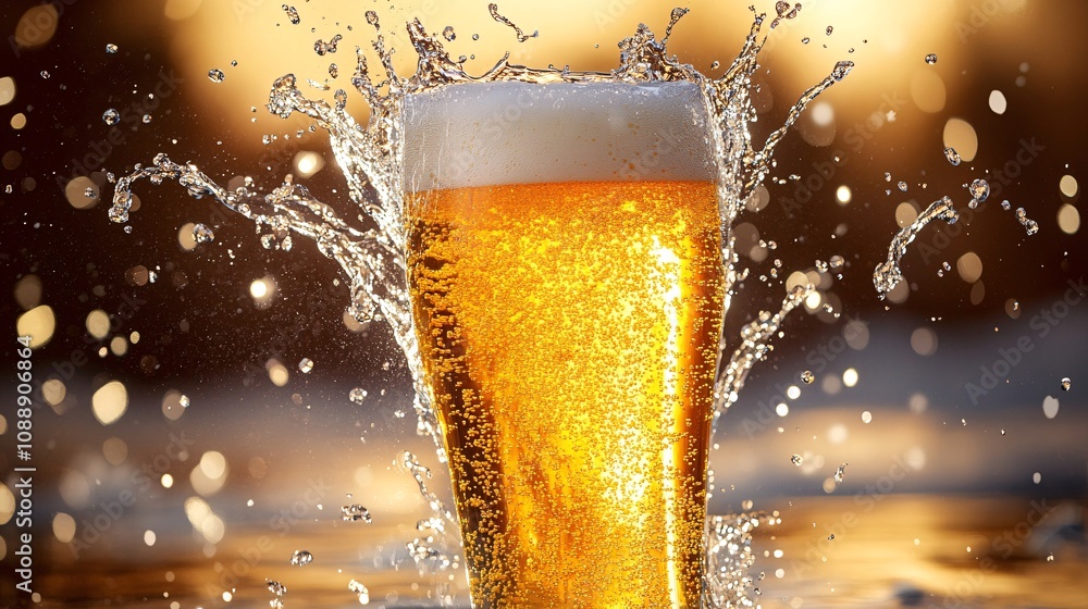 Aufkleber 45-degree topview isolated on background a beer pint glass with foam bubbling over the rim as golden