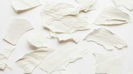 Fototapeta premium Pieces of tissue arranged randomly, showcasing varying textures and realistic crinkles.