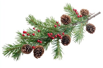 Christmas tree branch pine berries cones.