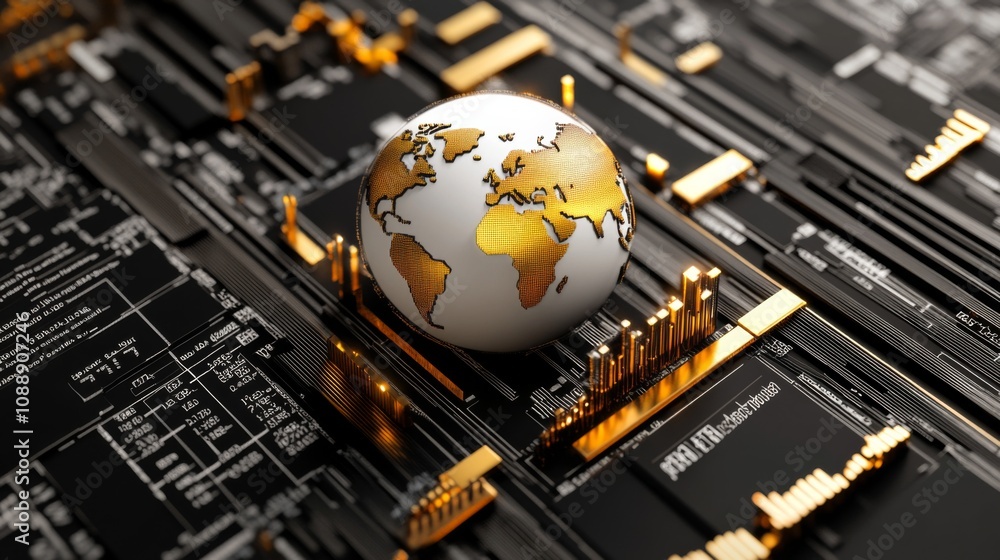 Aufkleber a futuristic representation of a globe resting on a circuit board, symbolizing global technology and