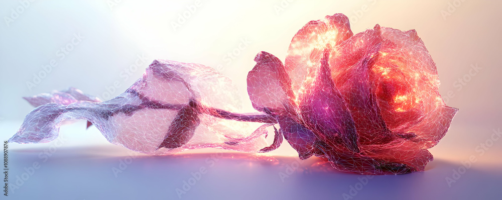 Poster abstract rose made of 3d rendering on white background with a gradient overlay