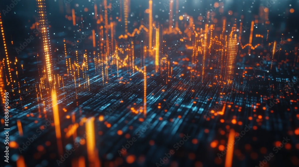 Poster abstract technology background with bright data streams and glowing particle effects, representing i