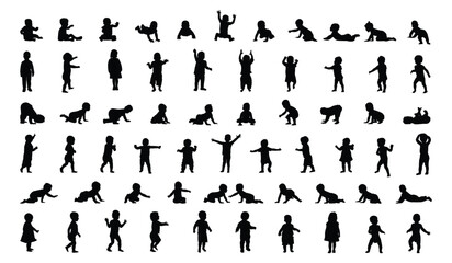 Baby, toddler, newborn, small kids, silhouette isolated